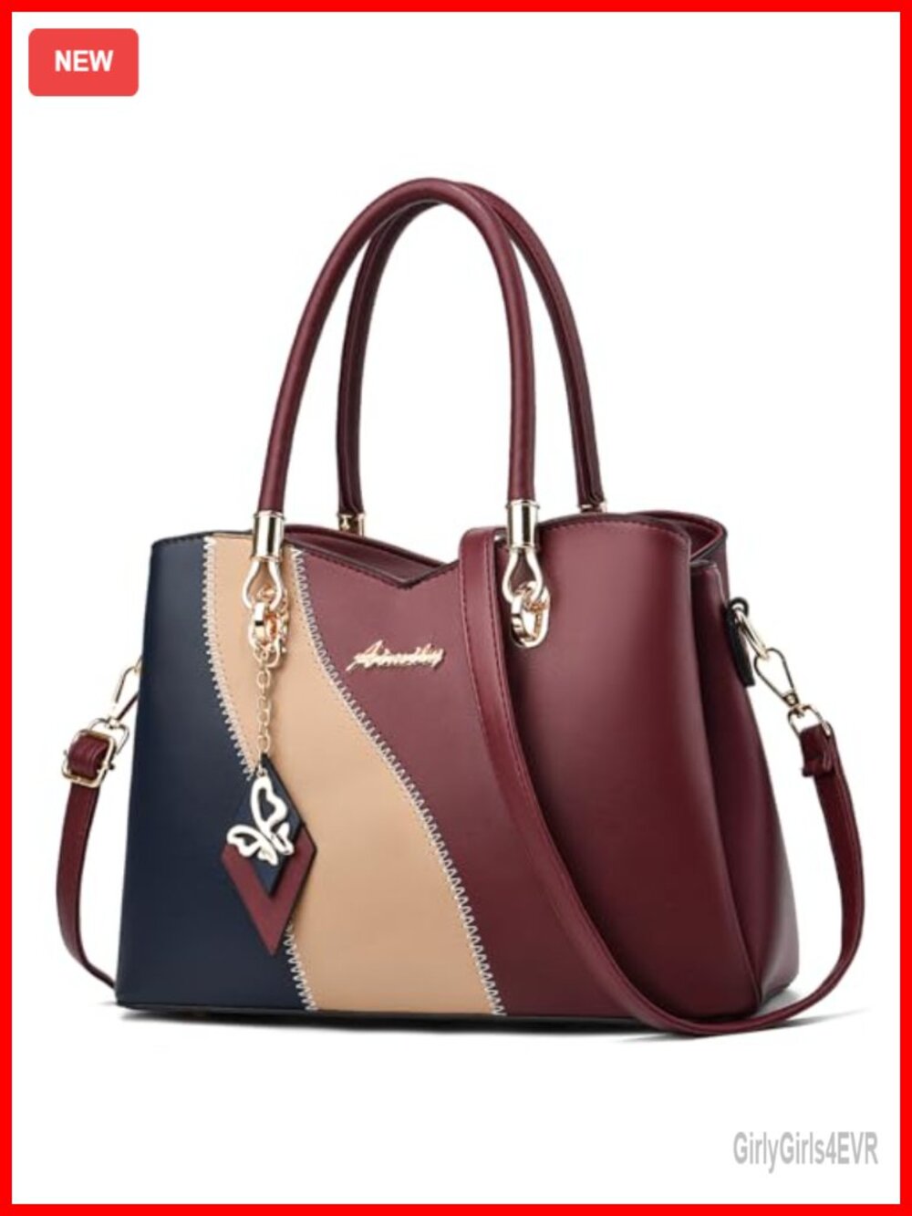 Women's Tote Satchel Handbag Faux Leather 3 Compartments Crossbody Shoulder Bag